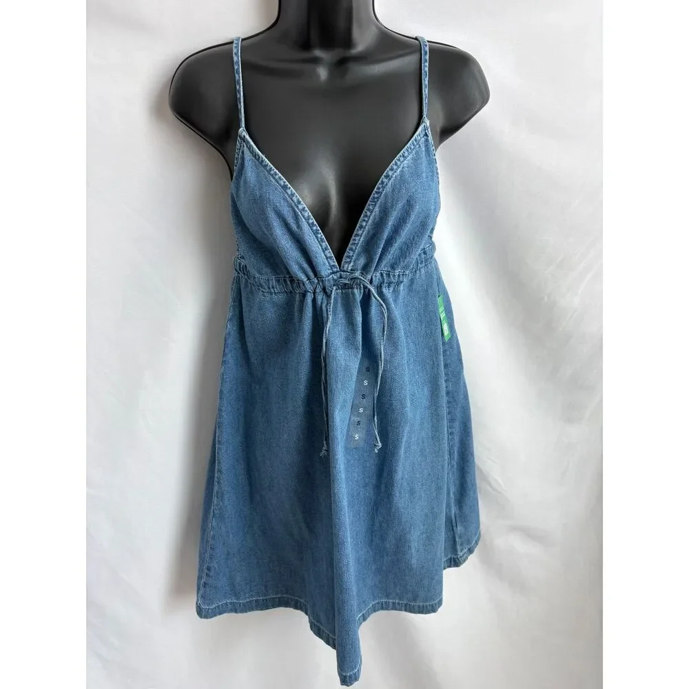 GAP NWT Denim Mini Dress Size S Tie Front Y2K 90s Classy Classic Summer Shift